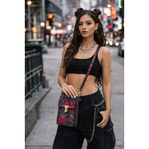 Graffiti Mini Crossbody Vegan Leather Phone Bag Y2K